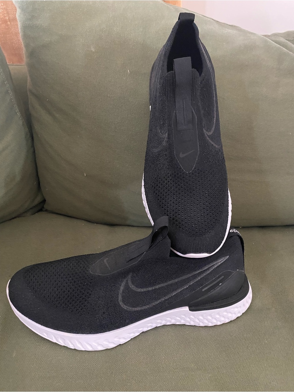 Nike Women's Black Knit Slip-On Sneakers with White Sole - Never Worn